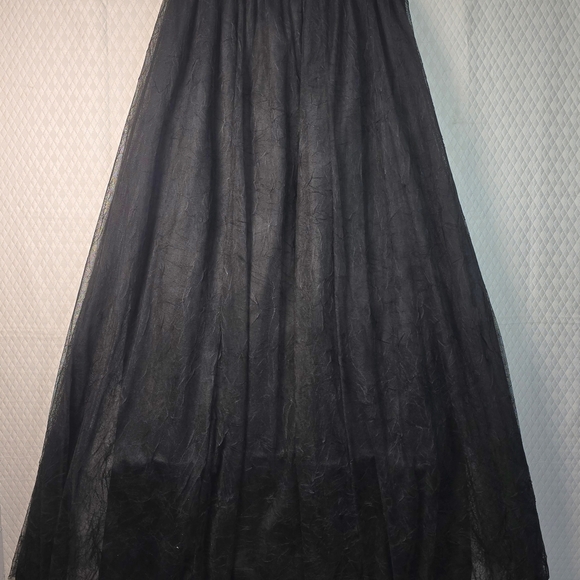 VINTAGE CAROLE LITTLE BLACK MAXI SKIRT TULLE OVERLAY LINED PARTY WOMENS 10 - Picture 3 of 9